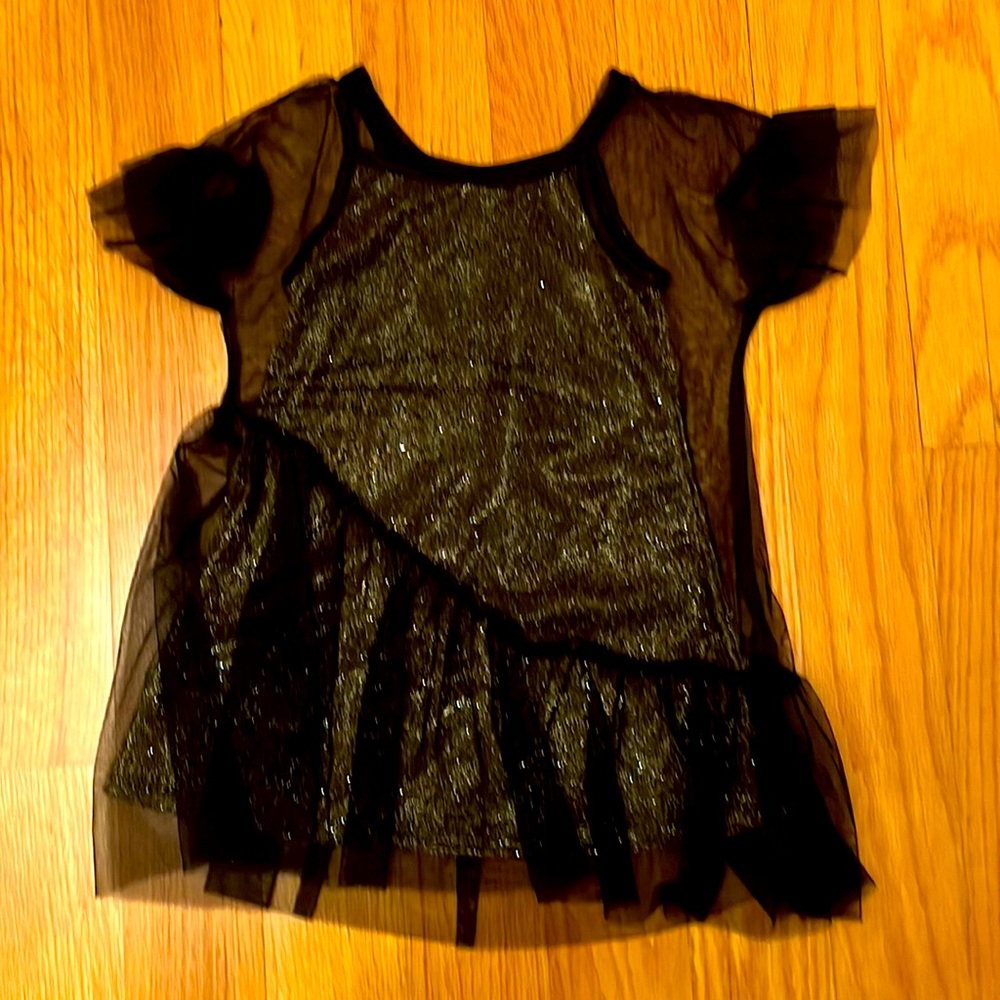 Art Class Toddler Girls Black Tulle w/ Glitter Gold Tank Dress Underneath